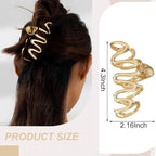 Wave Metal Hair Claw Clips, 1Pcs Hair Claw Clips for Thin Thick Hairs Elegant Hair Accessories Non-Slip Alloy Gold Wavy Design Hair Claw Clip Strong Hold Grip Hair Jaw Clip for Women Girls