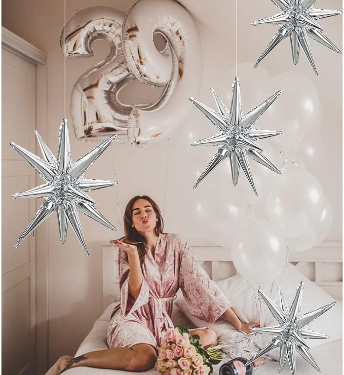 TONIFUL 4 Pcs Explosion Star Balloons Silver Foil Balloon Party Decorations | - Image 5