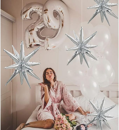 TONIFUL 4 Pcs Explosion Star Balloons Silver Foil Balloon Party Decorations | - Image 5