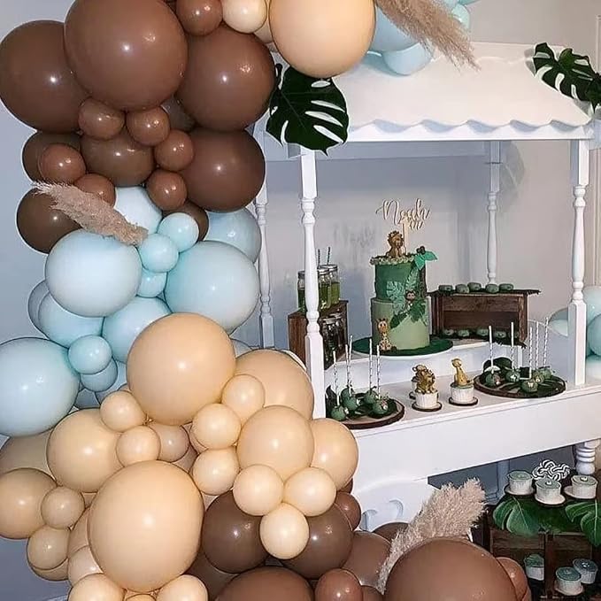 Blue and Brown Balloons, Light Baby Blue Cream Beige Apricot Coffee Party - Image 5