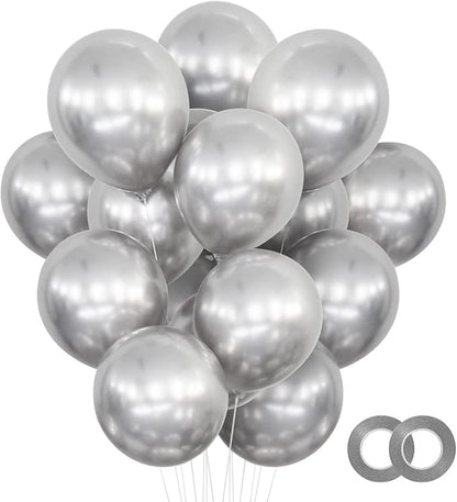 120Pcs 5 Inch Metallic Silver Balloons, Metallic Chrome Silver Latex Balloons by Qikoolaa