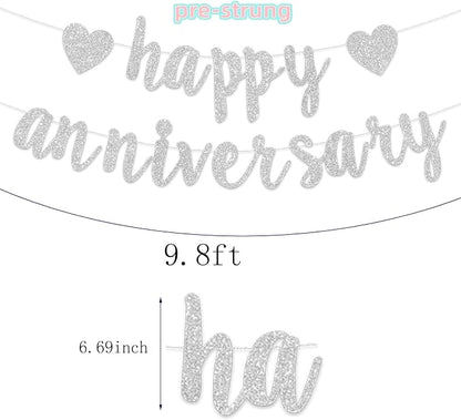 Pre-Strung Happy Anniversary Banner Bunting Silver Hanging Sign Garland - Image 7