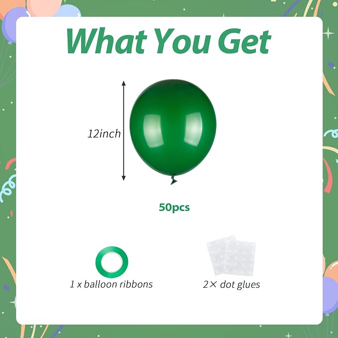 50pcs Dark Green Balloons, Helium 12inch Emerald Green Party Balloons - Image 2