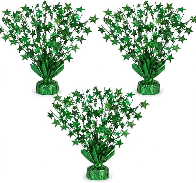 PMU 3 Pack Bursting Star Metallic Foil Spray Centerpiece- Green Balloon Weights by PMU