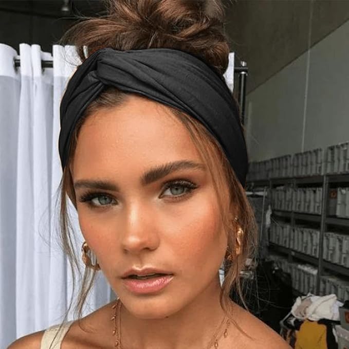 DRESHOW 4 Pack Headbands for Women Yoga Knotted Headbands Elastic Criss Cross Hair Accessories Sports Head Wrap Non Slip Black