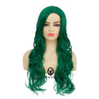 Baruisi Long Curly Wavy Green Wigs for Women Side Part Natural Looking Cosplay Synthetic Fiber Wig Heat Resistant Replacement Wig