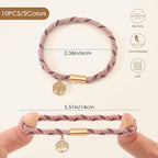 10 PCS Boho Hair Ties - No-Damage, Stretch Bracelets for Thick & Thin Hair, 5 Styles, Pink