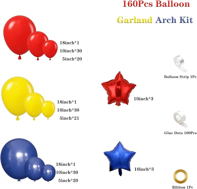 160Pcs Red Yellow Blue Carnival Circus Balloon Garland Arch Kit | Latex Balloons - Image 2