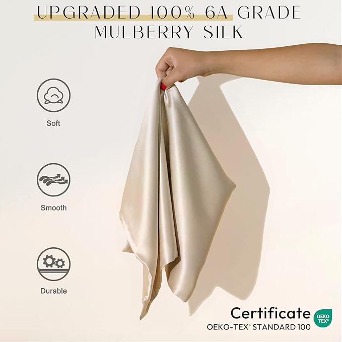 ZIMASILK Upgraded 100% 6A Grade Pure Mulberry Silk Pillowcase for Hair and Skin Silk Pillow Cases with Reinforced Hidden Zipper, More Soft & Durable, Gift Box (Standard 20"x26" Beige)
