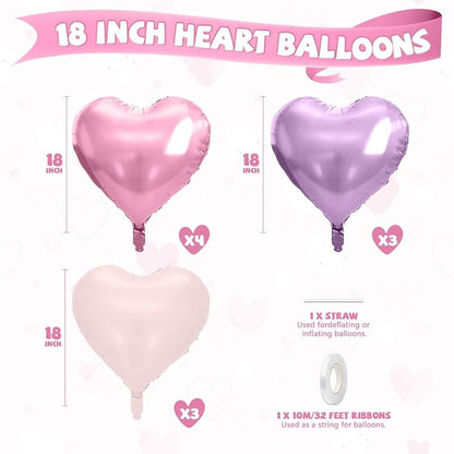 Pink Purple Heart Balloons, 18 Inch Pastel Foil Balloons - Image 2