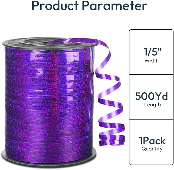 Premium Purple Shiny Curling Shiny Ribbon, 1/5" Wide x 500 Yards Christmas - Image 2
