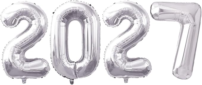 Silver 2027 Foil Number Balloons by GOER