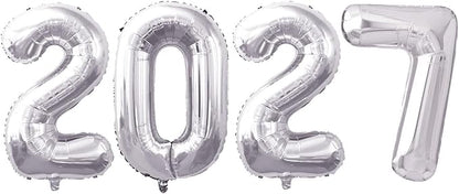 Silver 2027 Foil Number Balloons by GOER