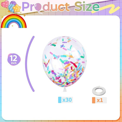 Rainbow Confetti Balloons, 12 Inch Multicolor Candyland Ice Cream Sprinkle - Image 2