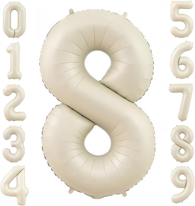 Cream 8 Balloon Number 40 Inch Cream White Number 8 Balloon Helium Mylar 8 by BBPOOL