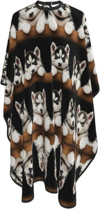 Large Long Hair Cutting Cape, Salon Apron Cute Siberian Husky Puppy Art Haircuting Salon Cape Gown for Hair Cutting Styling