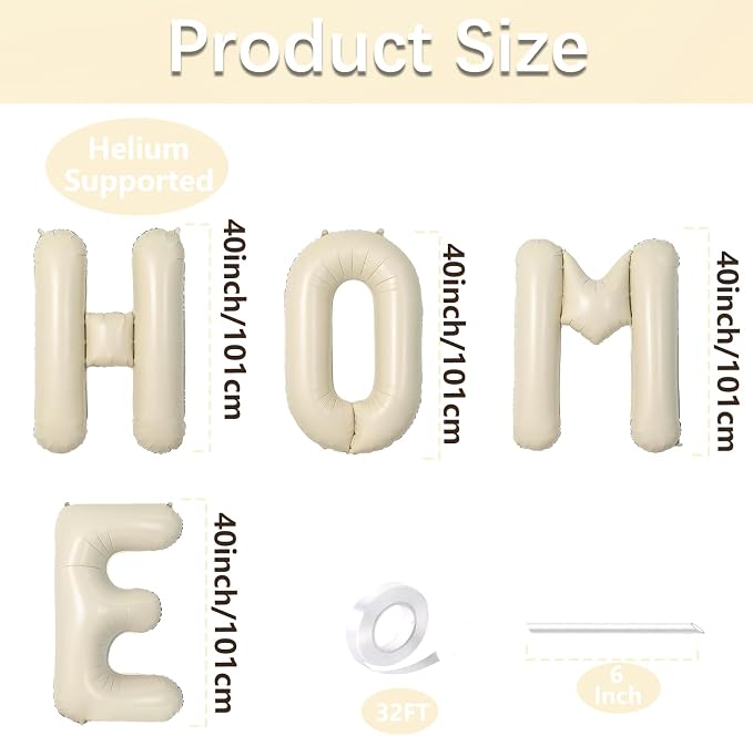 40 Inch Cream White HOME Balloon Banner – Large Ivory Alphabet Mylar Letter - Image 2