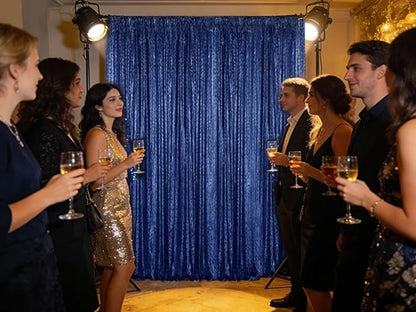 Sugargirl Navy Sequin Backdrop Curtain 2 Panels 2FTx8FT Glitter Navy Background - Image 3