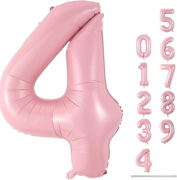 40 Inch Pastel Pink Foil Balloon Number 4, Large Self Inflating Light Pink by Lingqiang