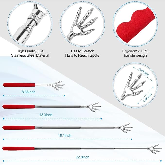4 Pcs Different Back Scratcher Extendable Back Massager Tool with 吃, Metal Portable Telescoping Back Scratcher with Beautiful Box, Gifts for Men Women Stocking Stuffers (Red)