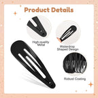 2 Inch Black Hair Clips Barrettes Metal Snap Clips for Women Durable Water Drop Ideal Hair Accessories for Hairdressing Wedding and Everyday Use 20 pcs