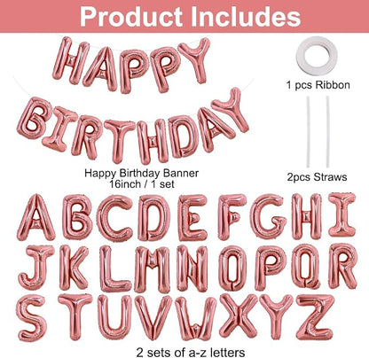 TONIFUL 65 Pcs 16 Inch Rose Gold Happy Birthday Balloons and 2 Sets A-Z Foil - Image 2