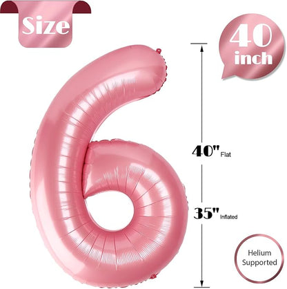 Pastel Pink Number 6 Balloon 40 Inch, 6th Birthday Decorations Men Women | Foil - Image 5
