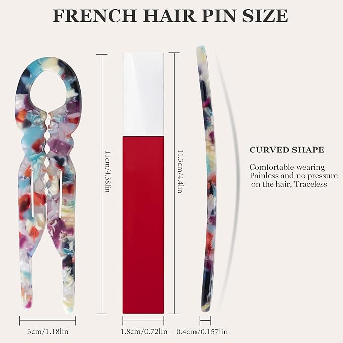 Sunolga 4pcs Prestige French Hair Pins for Women, 4.38" Large, Serrated Anti-Slip Design, Curved Shape for Better Head Fit, Coquette Elegant Hair Accessories for Updos, Chignon, Bun Hairstyles