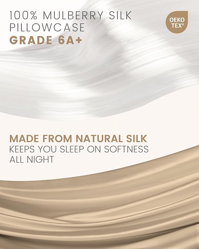 THXSILK Set of 2 Silk Pillowcase for Hair and Skin, 100% Mulberry Silk Bed Pillowcase Ultra-Soft, Hypoallergenic Soft Breathable Silk Pillow Case with Hidden Zipper, King Size 20"x36", Taupe