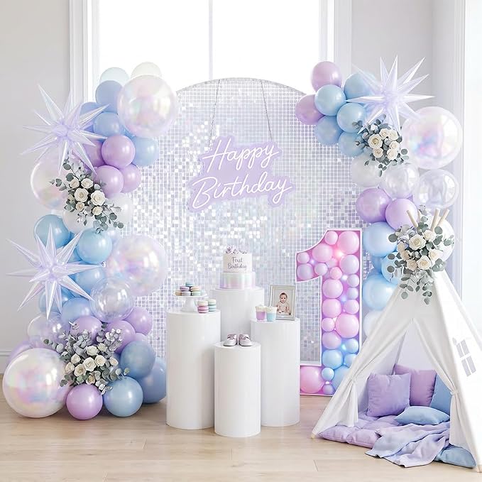 Iridescent Balloons, 12 Inch Pastel Blue Purple Transparent Latex Balloons - Image 6