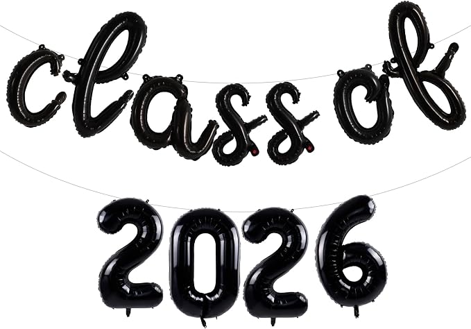 TONIFUL Black Cursive Class of 2026 Graduation Balloon Banners 2026 by TONIFUL