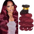 Ombre Human Hair Bundles Burgundy Body Wave Bundles Peruvian Virgin Remy Hair Extensions 20 22 24 Inch Niegmeag Double Weft 2 Tone Black and Red Body Wave Bundle 300g