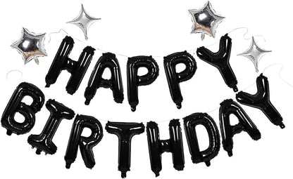 Black Happy Birthday Balloons Banner Sign Mylar letter Party Decoration | by xiangsushijie
