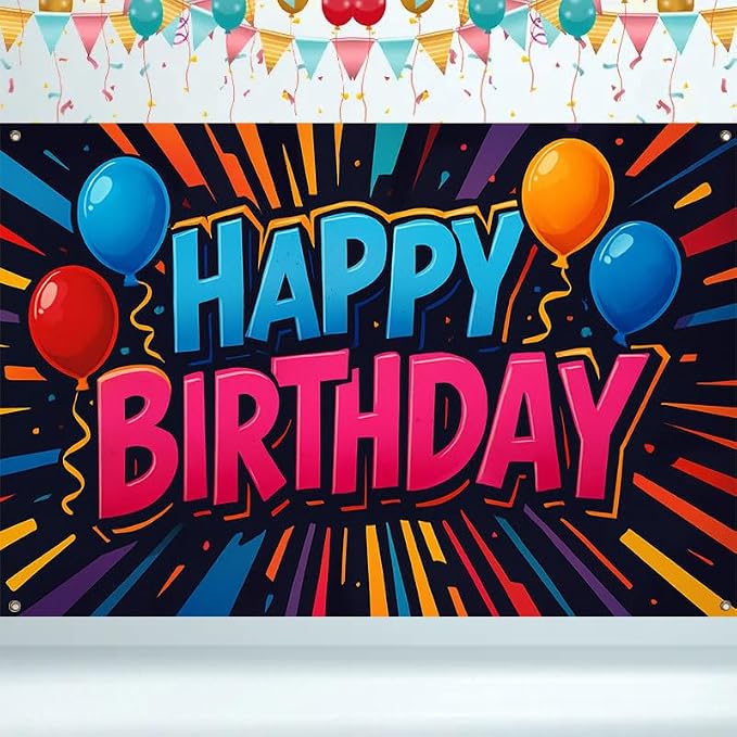 Happy Birthday Decorations Banner 71x43 Inch, Large Birthday Party Backdrop Sign - Image 6