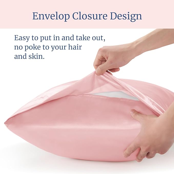 BEDELITE Satin Body Pillow Cover 2 Pack, Super Soft and Cooling Body Pillow Pillowcase for Hair and Skin, Breathable Silky Full Long Pillowcase Cover(20"x54", Pink)