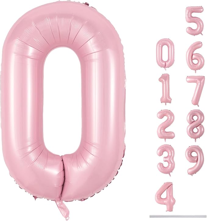 40" Balloon Number 0 Pastel Pink, Large Foil Pink Number Balloons Set 0-9 by Lingqiang