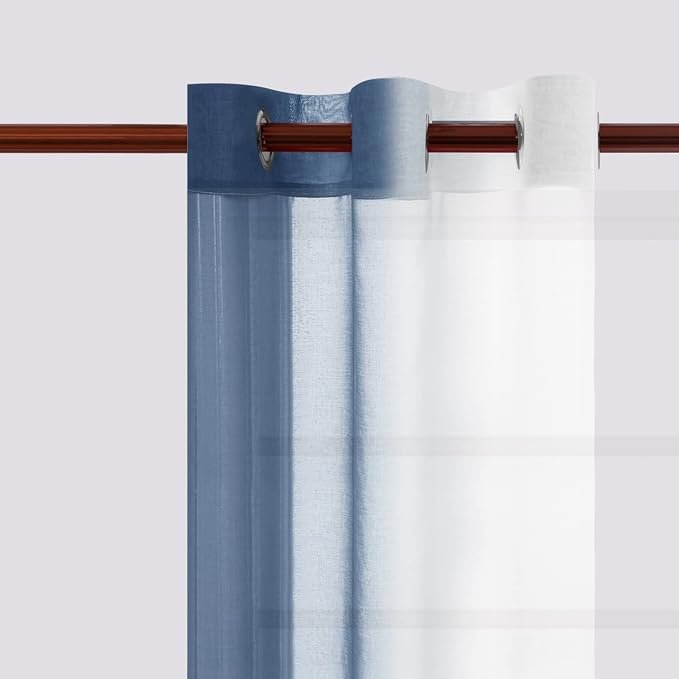 DWCN Blue Faux Linen Ombre Sheer Curtains - Image 2
