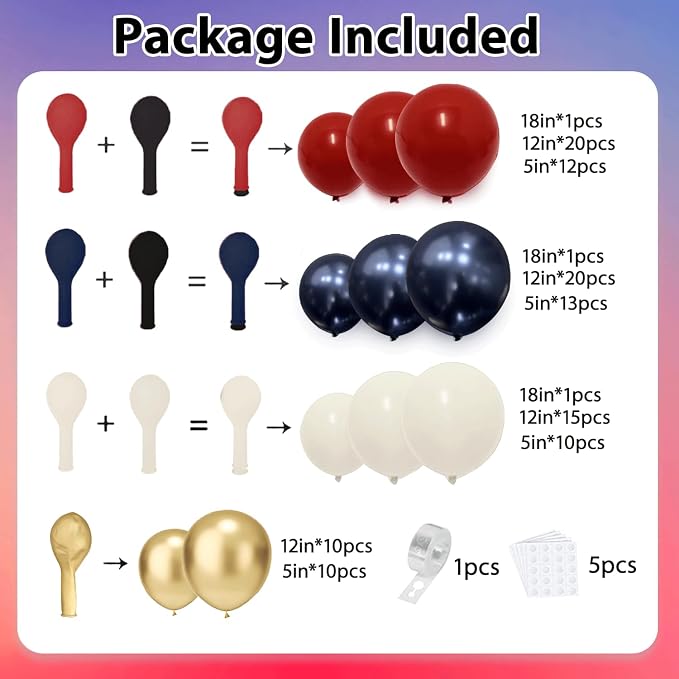 Red White and Blue Balloons Arch Kit 119 PCs Double Stuffed | Classic Luxury - Image 5