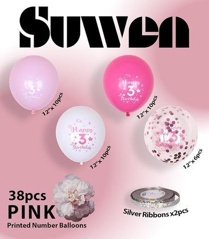 SUWEN Pink 3rd Number Printed Balloons 38PCS 12 Inch | 1-9 Latex Balloons Happy - Image 5