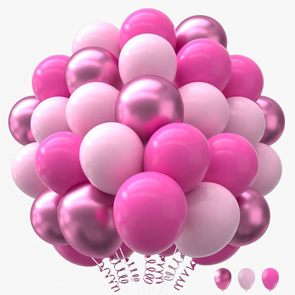 160Pcs Pink Balloons Metallic Pink Balloon, 12 Inch Hot Pink Balloons Pink by PAXILE