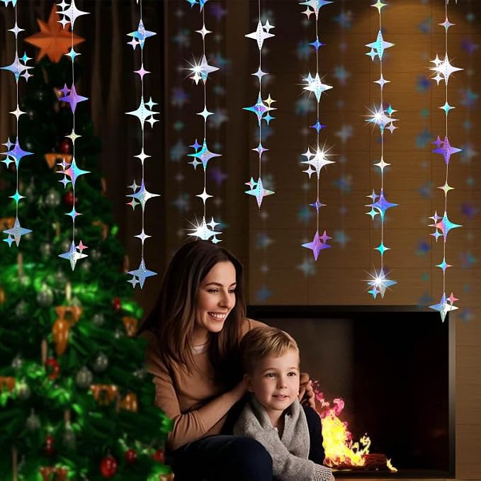 Glitter Iridescent Four-Angle Star Paper Garland Banner Décor 40 Feet - Image 6