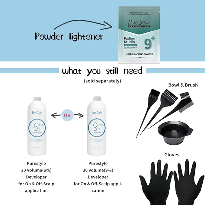 PURESTYLE 3Packs(150g) Professional Ammonia-Free Hair Bleach Powder, Bleach Blonde Hair Color Dye, Over 9 Levels Blue Fade Technology, Gentle Quick Bleach Lightener