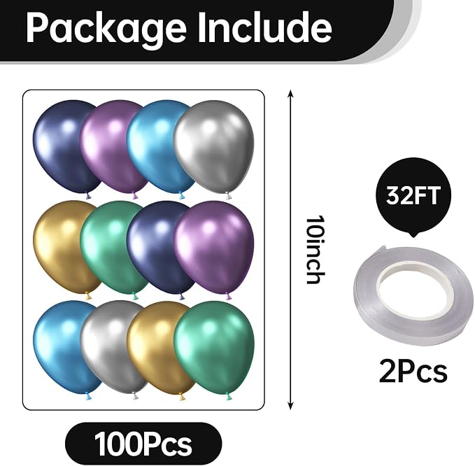 10 Inch Metallic Multicolor Balloons - Image 2