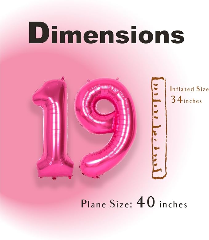 SUWEN 40 Inch Hot Pink Large 19 Number Balloons Big Foil Helium Number Balloons - Image 5