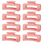 TOCESS Hair Claw Clips for Women - 8PK Large Neutral Matte Square Jumbo Hair Clips for Thick, Thin, Long, Short, Curly Hair Girls, Big Jaw Clip Set for Daily Use (Deep Pink)
