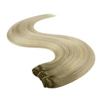YoungSee Weft Hair Extensions Ombre Blonde Human Hair Sew in Extensions Ash Blonde Ombre Platinum Blond Highlights Sew in Hair Extensions Real Human Hair Wefts One Piece 18Inch 100G