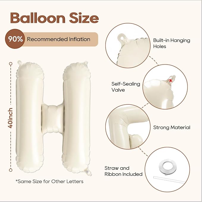 Beige HOME Balloons, 40 Inch Welcome HOME Cream White Letter Balloon - Image 2