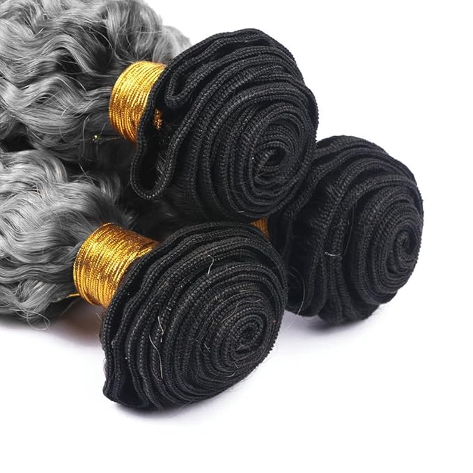 28 30 32 Inch Ombre Bundles Human Hair Grey Deep Wave Bundle Brazilian Virgin Remy Hair Extensions Double Weft 2 Tone Black and Silver Deep Wave Bundle Hair Weave 300g