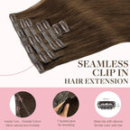 GOO GOO Clip in Hair Extensions Real Human Hair, Remy Human Hair Extensions Clip ins for Women, Natural Human Hair, 14inch 110g 7Pcs, 4A Chocolate Brown