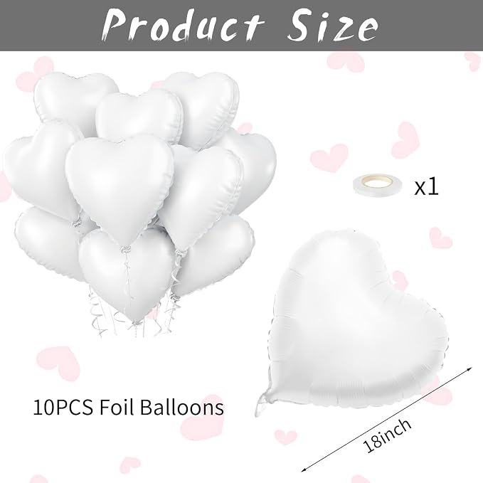Biapian White Heart Balloons Helium, Brithday Party, Anniversary - Image 2